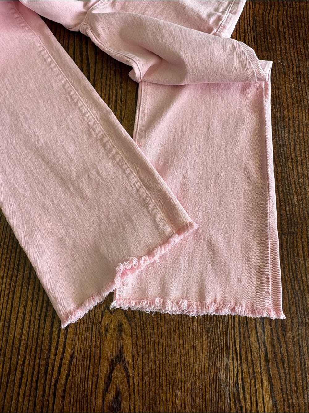 Zenana Wide Leg Raw Hem Dusty Pink Jeans Large Girly High Waist Measures 30x29 - Picture 6 of 14